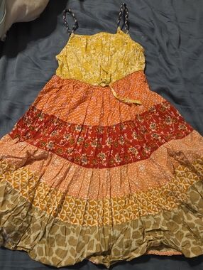 Girls' Yellow & Red Tiered Sundress